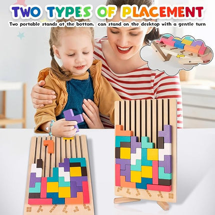 Wooden Stacking Puzzle Toy, Wooden Puzzles 3D Russian Colored Block Puzzle Toy Montessori Educational Gift for Boys and Girls Board Game for Toddlers Brain Teasers for Toddlers 3-6 Years