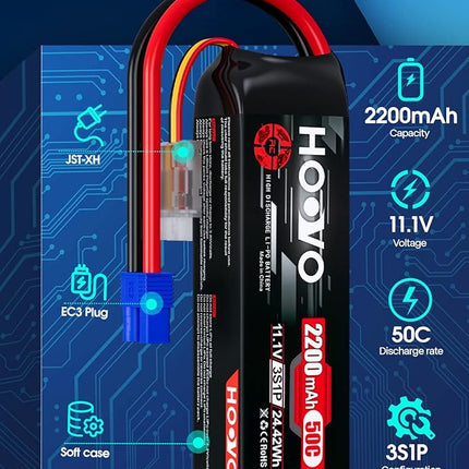 HOOVO 3S 11.1V Lipo Battery 2200mAh 50C with EC3 Plug for RC Car Boat Truck Multi-Motor Heli Airplane Quadcopter Helicopter Hobby