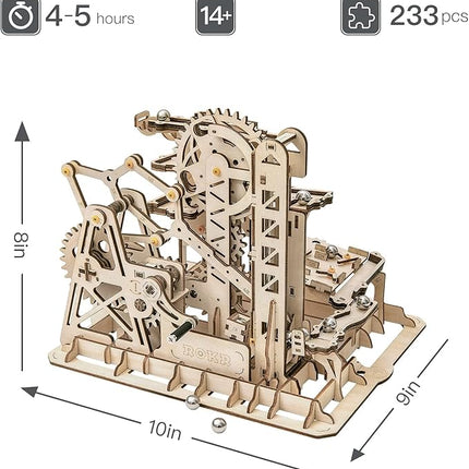 ROKR 3D Wooden Puzzles Marble Run Set - Mechanical Model Kit for Adults DIY Roller Coaster Toys Gifts (Marble Fortress)