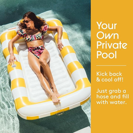 FUNBOY Tanning Pool Lounger Float, XL 72'' x 48'' Pool Float with Custom Pillow and Large Cup Holder, Perfect for Pool or Backyard.