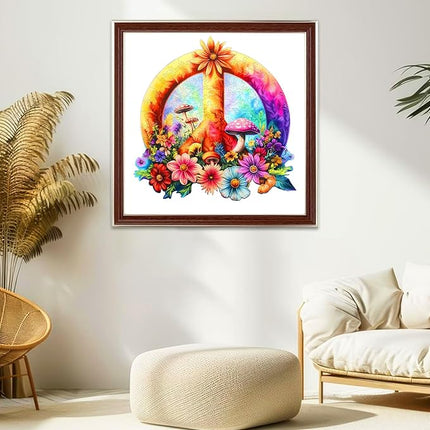 Wooden Puzzles for Adults 500 Pieces, Peace Symbol Jigsaw Puzzles Elderly Puzzle, Adult Puzzles Home Decor Gift Family Brain Games for Men Women Elders Seniors,16.6x16.9 inch
