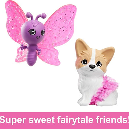 Barbie A Touch of Magic Fashion Doll, Brooklyn with Wing-Detailed Dress, 7-inch Long Colorful Hair, 2 Fantasy Pets & Accessories