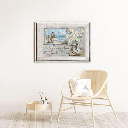 Christian Wooden Jigsaw Puzzle 1000 Pieces for Adults - Jesus Walking on Beach & Joshua 24:15 Bible Verse, Religious Scripture Art for Stress Relief, Inspirational Home Decor and Gift