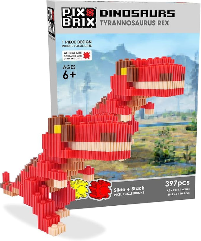 Pix Brix Pixel Art Puzzle Bricks – Dinosaur Series, T Rex – Patented Building Brick Set to Recreate Your Favorite Dino, Includes 397 Pieces – Create 2D and 3D Builds Without Water, Iron or Glue
