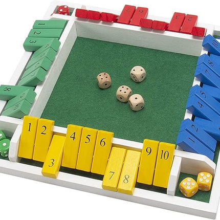 AMEROUS Shut The Box Dice Game-12 inches-Colorful Design-1-4 Players-12 Dice-Gift Package, Classic 4 Sided Wooden Board Game for Adults Kids, Classics Board Game