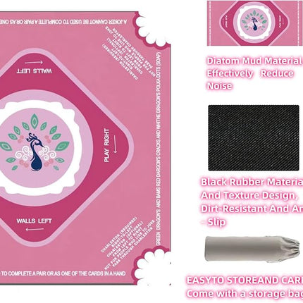 Mahjong Mat-Non-Slip Noise Reduction Gaming Mat,with Playing Instructions for Learnin,for Mahjong、Poker-Board Games、Card Games、Dominoes ( 31.5In*31.5In) (Pink)