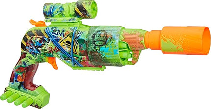 NERF Zombie Driller Dart Blaster, 16 Nerf Elite Darts, Rotating 5 Dart Cylinder, Removable Scope, Outdoor Games, Ages 8+