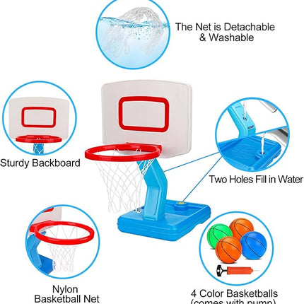 Toddler Basketball Hoop Indoor Mini Adjustable Basketball Goal with Ball Pump Outdoor Toys Backyard Game Outside Pool Basketball Toys for 1 2 3 4 Year Old Boy Girl Kid Toy Age 2-4 4-8 Birthday Gift