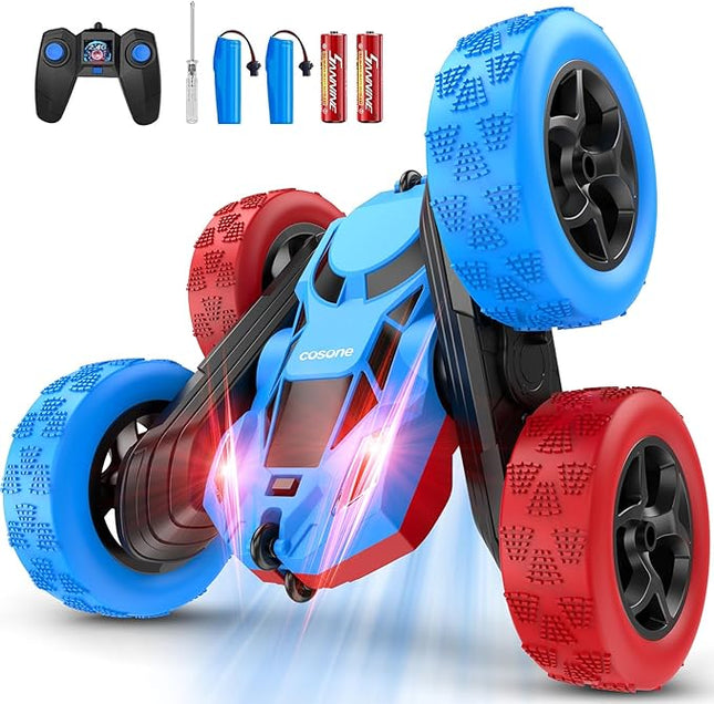 cosone Remote Control Car RC Cars for Kids Toys Rechargeable 360° Rotating 2.4Ghz RC Stunt Car for Kids Birthday Gift for 6 Years Old Boys Toys 6 7 8 9 10 Years Old Boy Gift Ideas (Blue&Red)