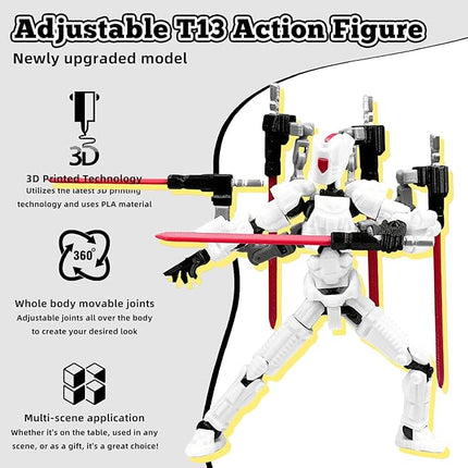 Assembly Completed T13 Action Figure，T13 mision 13 figuras originales 3D Printed Toys Nova 13 Action Figures Desktop Decorations for Game Lovers Toy (White, 8 Inch)