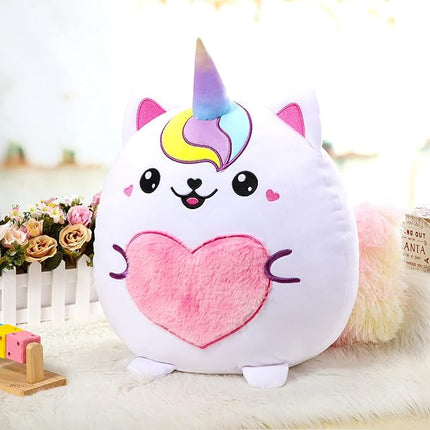 Leyndo Stuffed Unicorn Pillow Plush 14 Inch Cat Plush Toy Unicorn Cat Stuffed Animal Birthday Kitty Plushies Pillow for Christmas Birthday Kids Toddlers Girls Boys Room Sofa Car Decor(Lovely)