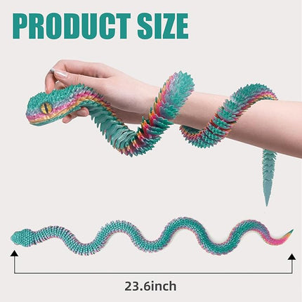 24 in 3D Printed Animals-Snake Viper,3D Printed Snake Toys 3D Printed Articulated Snake 3D Printed Animals Animal Model Ornaments Creative Funny Toy Festival Gift for Frends (Rainbow)