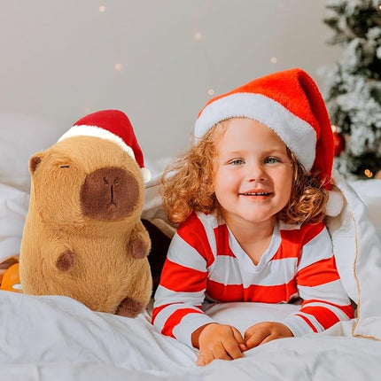 Ditucu Cute Christmas Capybara Plush with Santa Hat Soft Capibara Stuffed Animals Plushies Toys Xmas Gifts for Kids Brown 9 inch