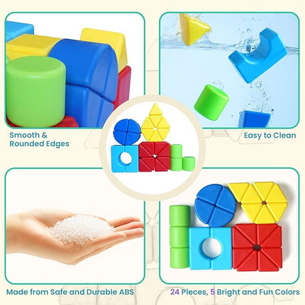 Assorted Shapes Magnetic Building Blocks, 1.65-Inch Large Magnetic Block Set for Toddlers Ages 4+, 24PCS Educational Construction Kit for Boys and Girls