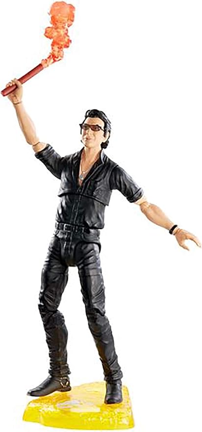 Mattel Jurassic World Amber Collection Dr. Ian Malcolm 6.5-inch Collectible Action Figure with Display Stand, Extra Pair of Swappable Hands, Flare and Water Cup Accessories; For Ages 4 and Up