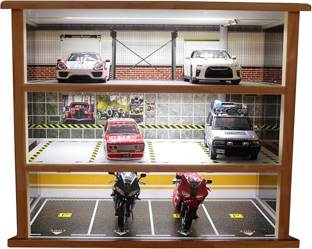 1:24 Scale diecast Car Model Display Case 3 Tiers,with LED Light and Acrylic Dust Cover Toys Car Model Display Stand,Hot Diecast Wheels Wood Storage Cabinet Display Stand