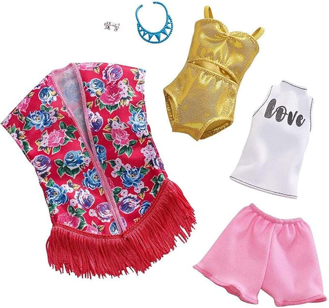 Barbie Clothes - 2 Outfits Doll Include a Golden Metallic Swimsuit, Gift for 3 to 8 Year Olds