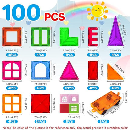 BEBOAN 100 Pcs Magnetic Tiles Building Shapes Blocks Toy Sets Gift for Kids Toddlers Girls Boys Ages 3-5/4-8+, Large Magnets Play Montessori Sensory STEM Stacking Preschool Educational Learning Toys
