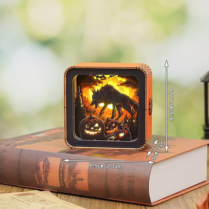 3D Puzzle Nightlight-DIY LED 3D Halloween Wolf Light Wooden Jigsaw Puzzle-Art Lamp and Craft Kits for Kids and Adults-Birthday Gifts Toys-Home Desk Decor Family Game