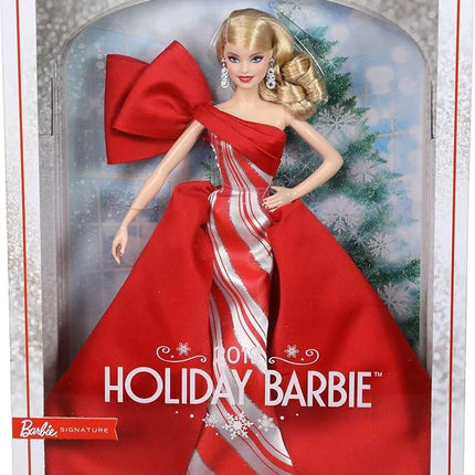 Barbie 2019 Holiday Doll, 11.5-inch, Blonde, Wearing Red and White Gown, with Doll Stand and Certificate of Authenticity