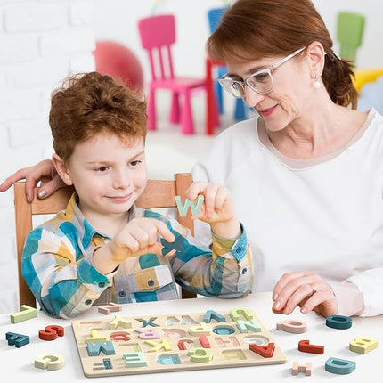 Alphabet Puzzles, ABC Preschool Learning Toys, Wooden Toys for Toddlers, Alphabet Shape Puzzles for Kids, Gift for Girls Boys