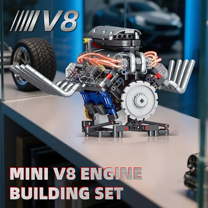 V8 Engine Building Blocks That Run,Mini V8 Car Engine Model Kit with LED Light and App Control,Collectible Set for Adults, Construction Engine Building Set for Kids.(665 Pcs)