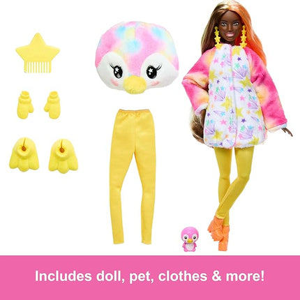 Barbie Cutie Reveal Doll & Accessories, Color Dream Series, Tie-Dyed Penguin Costume & 10 Surprises Including Color Change