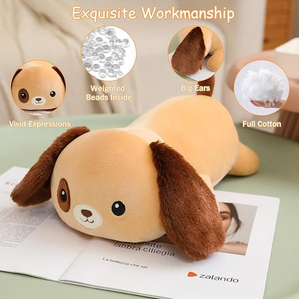 SQEQE Weighted Dog Plush, Weighted Dog Stuffed Animal, Cute Larbrador Plushies Soft Pillow Toy Gift for Kids Adults Brown 13.8 Inch, 1.6 Lbs