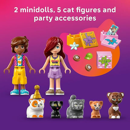 LEGO Friends Cat Birthday Party & Tree House Building Toy - Pretend Play Building Blocks W/Cat Toys & 2 Minidolls - Creative Storytelling Kids Toy for Girls and Boys, 9+ - Birthday Gift Idea- 42666
