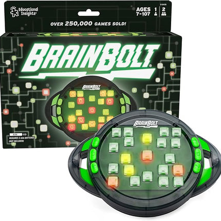 Educational Insights BrainBolt - Handheld Memory Game with Light and Sound, Electronic Brain Games, Single Player Brain Teasers for Kids Teens, & Adults, Gamer Gifts for Boys & Girls Ages 7+