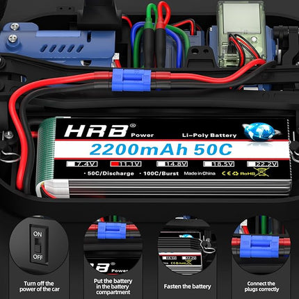 HRB 2pcs 3S 2200mAh Lipo Battery EC3 50C Shorty 11.1V RC Lipo Battery Compatible with RC Car RC Airplane RC Truck RC Boat