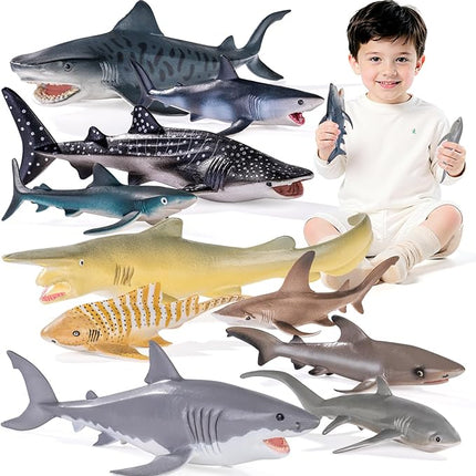 10PCS 5-8" Shark Toys for Toddlers, Sea Ocean Animals Bath Toys for Kids, Shark Figurines Cake Toppers Birthday Party Favors & Gifts for Kids