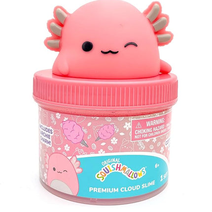 Original Squishmallows Archie The Axolotl Premium Cloud Slime, Cotton Candy-Scented, 8 oz., Storage Container with Figurine Topper, Rubber Charm, Goodie Bags Stuffers, Kids Party Favors, Sensory Toys