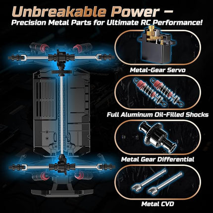 DEERC 9309E 1/16 All Terrain Fast RC Cars for Adults 40KPH,4WD Electric Off-Road Remote Control Monster Truck,2.4Ghz High Speed Car,Waterproof Monster Truck with 2 Batteries for Boys & Kids