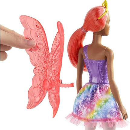 Barbie Dreamtopia Fairy Fashion Doll & Accessories, Pink Hair with Removable Skirt, Headband & Wings