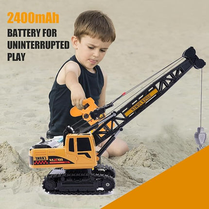 Remote Control Crane Toy, 1:14 Scale RC Construction Vehicle with Metal Hook & 2 Batteries Included - Realistic Engineering Toy Truck, for Boys Girls 3 4 5 6 7 8 Years Old