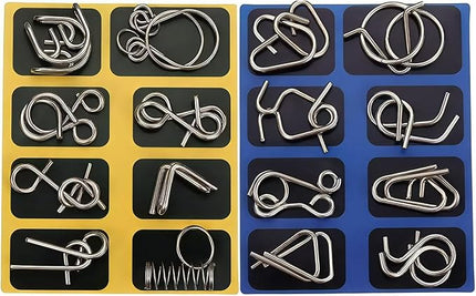 Metal Brain Teaser Puzzles, Set of 32 with Pouch, Steel IQ Games Physics Mind Metal Puzzles for Adults, Basket Stocking Stuffers for Boys Girls Adults Challenge Gifts