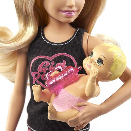 Barbie Skipper Babysitters Inc Set with Blonde Doll in 'Girl Power' Top, Baby Doll & 4 Accessories