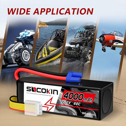6S Lipo Battery 22.2V 4000mAh 80C Soft Case with EC5 Plug for RC Car RC Boat RC Racing Truck Helicopter Airplane 2 Pack