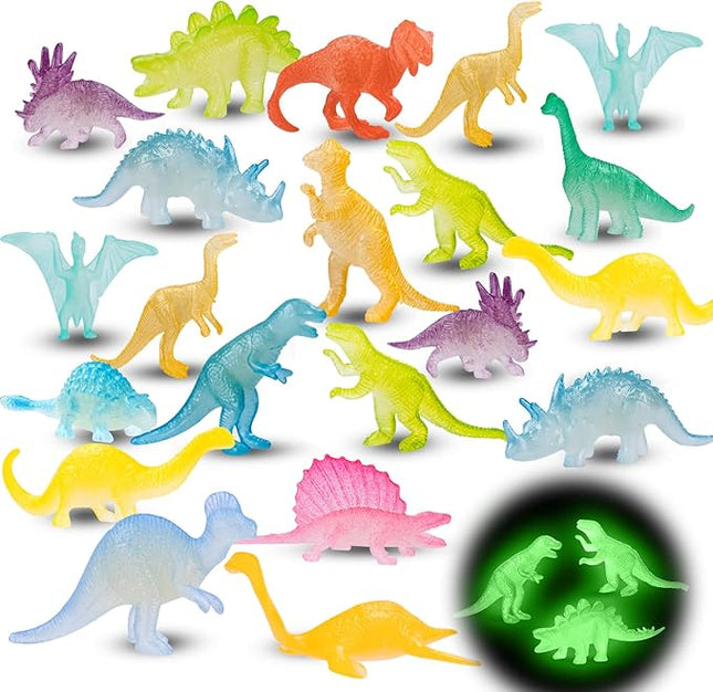 48Pcs Glow in Dark Mini Dinosaur Figures Kids Valentines Day Gifts School Birthday Party Favors Supplies Dino Cupcake Toppers Pinata Goodie Bags Stuffers Classroom Prizes Carnival Treasure Bulk Toy