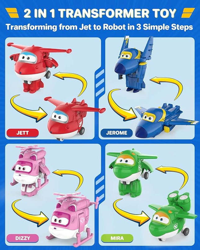 Super Wings Toys, Transformable Toys 2 Inch, Airplane Toy for Kids 3-5 Years Old, 15 Packs Transforming Jet Playset, Real Mobile Wheels, Birthday Party Supplies for Preschool Boys and Girls