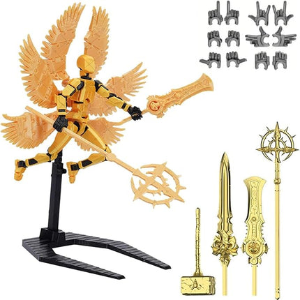 T13 Action Figure Set, 3D Printed Multi-Jointed Movable Robot Dummy Set Lucky 13 Action Figure Articulated, for Collectors Desktop Decorations (Gold)
