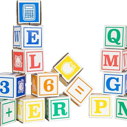 Bankers Box at Play Cardboard ABC/123 Building Learning Blocks, 50 Pack, Larger 3"x 3" Montessori Toy Blocks for Kids and Families
