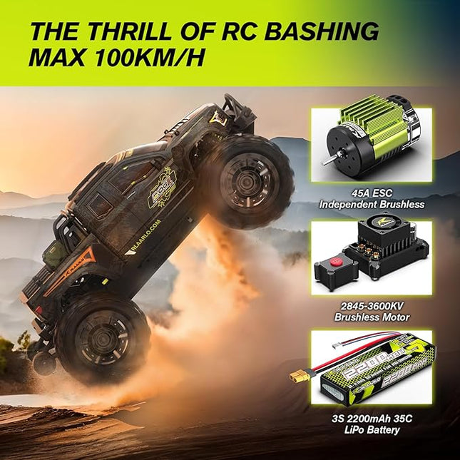 RLAARLO 1/14 Brushless Fast RC Cars for Adults, Top Speed 60+ MPH RC Truck, All Terrain Remote Control Car Hobby Off-Road Remote Control Truck 4x4 Monster Trucks with 3S Battery
