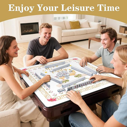 Orange Floral Chinoiserie Mahjong Mat 31 x 31 in, Green Bow Cocktail Mahjong Mat for Table, Non-Slip Noise Reduction Game Table Cover Tablecloth for Card Poker Dominoes Dice and Board Games