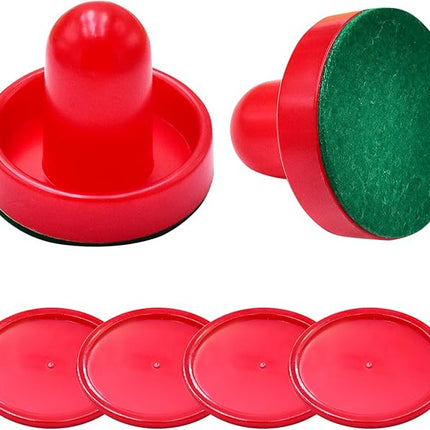 1 Set Air Hockey Pushers and Air Hockey Pucks Great Goal Handles Pushers Goal Handles Paddles Replacement Accessories - 2 Red Air Hockey Pushers and 4 Red Pucks (96mm)