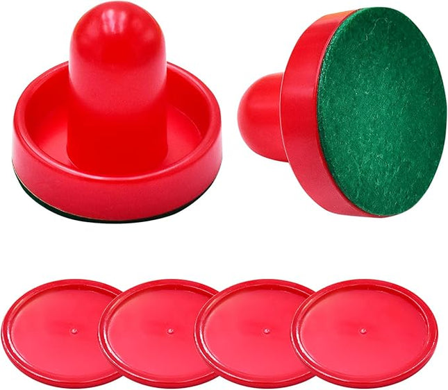 1 Set Air Hockey Pushers and Air Hockey Pucks Great Goal Handles Pushers Goal Handles Paddles Replacement Accessories - 2 Red Air Hockey Pushers and 4 Red Pucks (96mm)