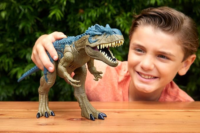 Mattel Jurassic World Ruthless Rampagin Allosaurus Dinosaur Toy, Action Figure with Continuous Chomp Attack & Roar Sounds, Button Activated Evolved Battle Spikes
