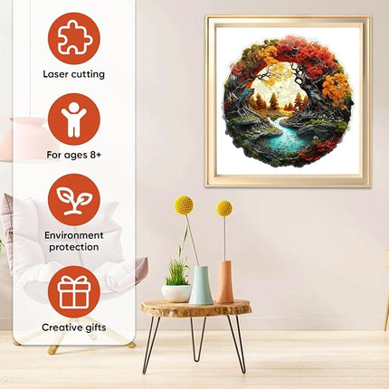 Tree River 200 Pieces Wooden Puzzles for Adults - Autumn Landscape Jigsaw Puzzle with Colorful Trees and Flowing River, Family Night Fun & Thanksgiving Gifts, 11.2x11.1 in