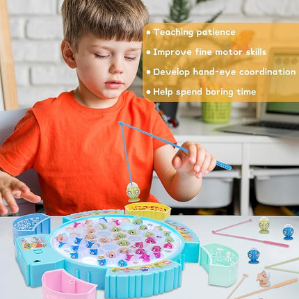 Light Up Fishing Game Toys, Rotating Board Game with Music Including 45 Fishes and 8 Fishing Poles, Party Game Toys for Kids Age 4 5 6 7 8 and Up